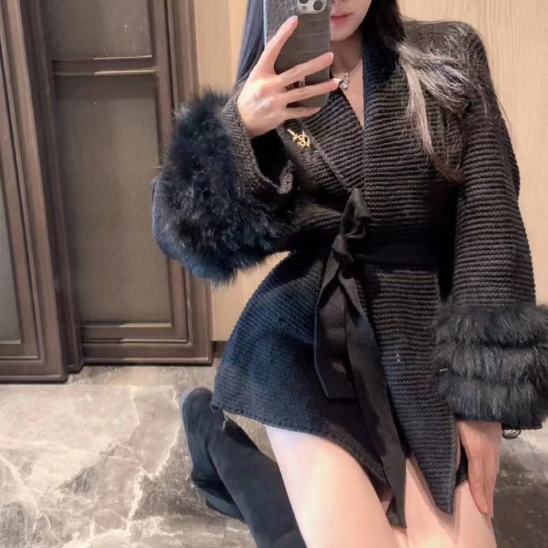 Women's thick knit sweater coat with extra-long flying sleeves, photo 7