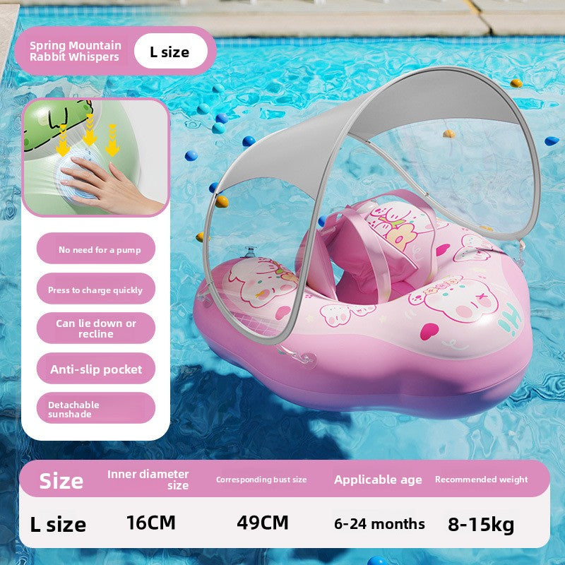 Inflatable Baby Swimming Ring with Canopy Sunshade Anti-Rollover Underarm Support for Children