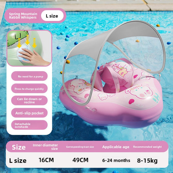 Inflatable Baby Swimming Ring with Canopy Sunshade Anti-Rollover Underarm Support for Children product image 6