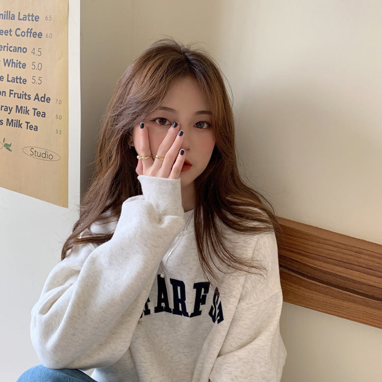 Women's Embroidered Letter Crewneck Long Sleeve Sweatshirt