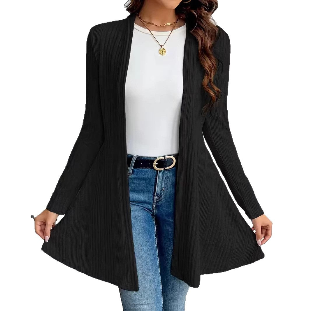 Women's Soft Brushed Ribbed Long Sleeve Open Cardigan