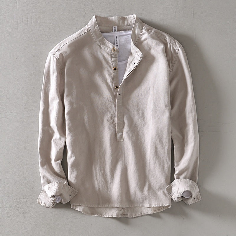 Men's slim-fit solid-color crew-neck casual pullover shirt