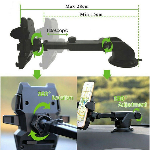Suction cup car phone mount on dashboard