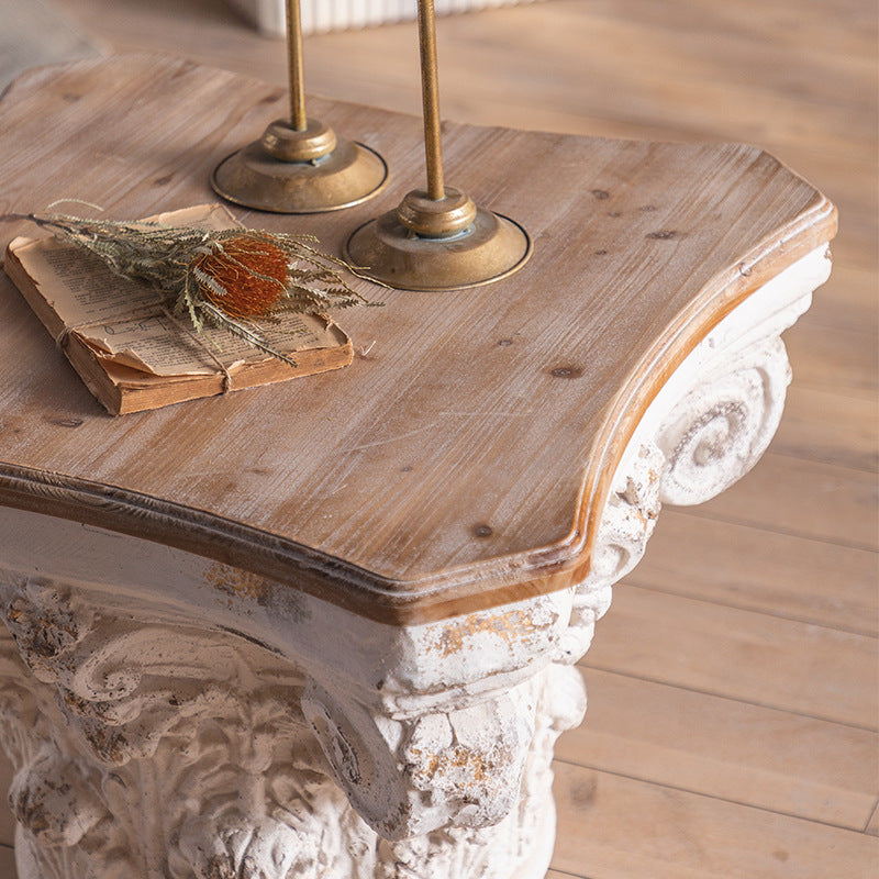 Vintage Solid Wood Side Table with Marble Top