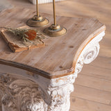 Vintage Solid Wood Side Table with Marble Top