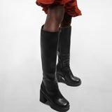 Women Chunky Heel Square Toe Knee Boots