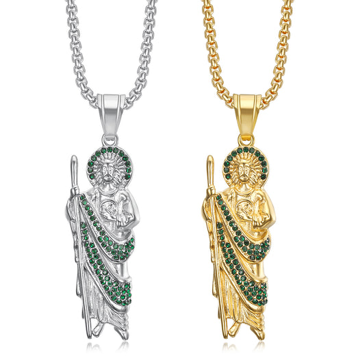 Stainless Steel Gold Plated Saint Jude Pendant Necklace