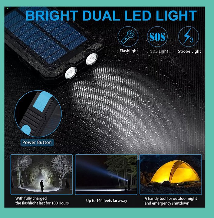 Solar power bank charging two devices at once