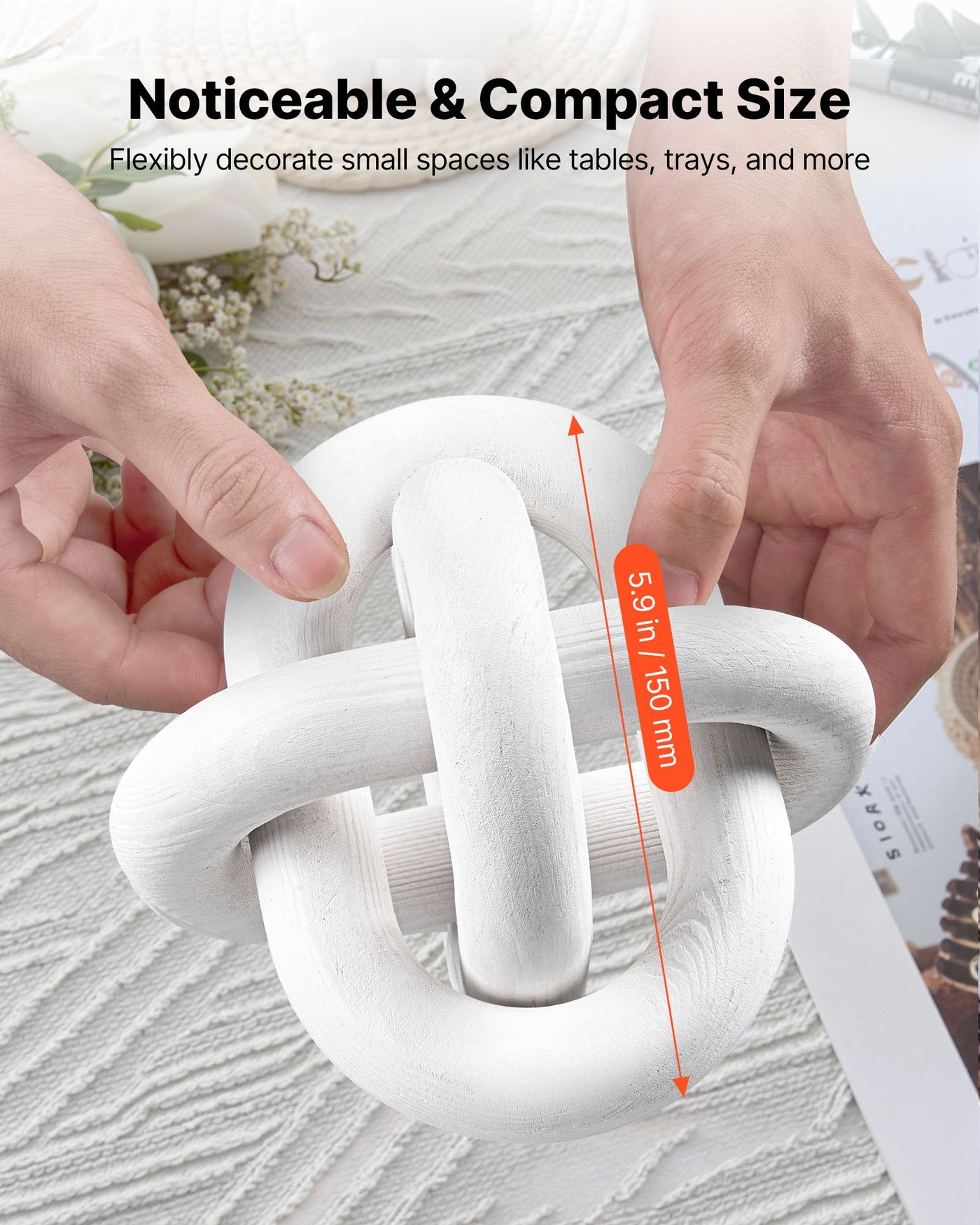 Close-up of white wood chain link knot detail
