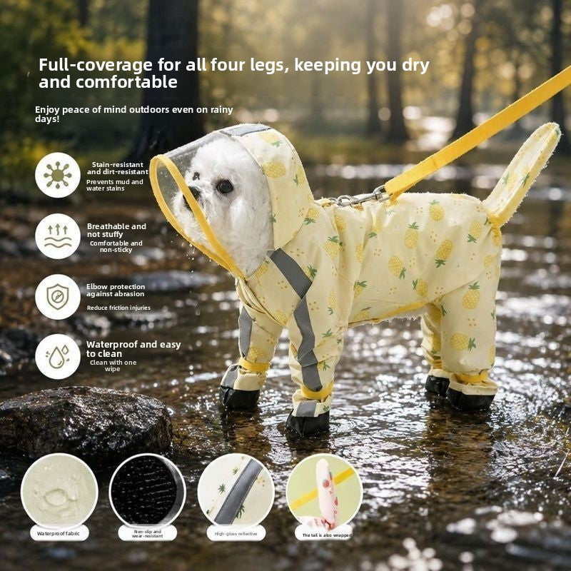 Dog fruit four-legged raincoat can be pulled four-legged waterproof