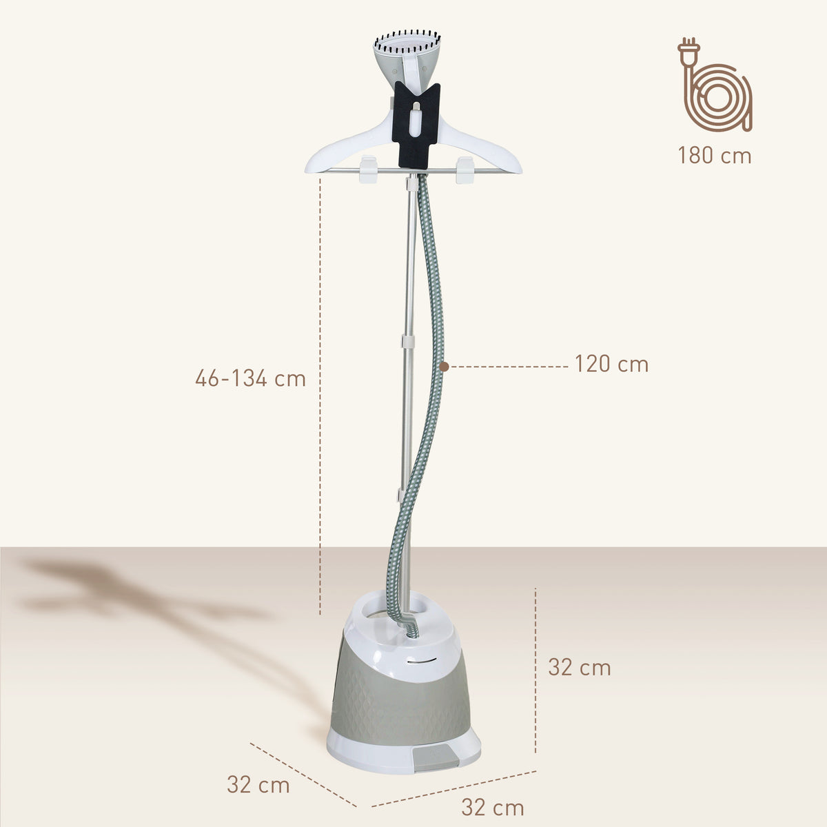 1800W Standing Clothes Steamer with Accessories Grey