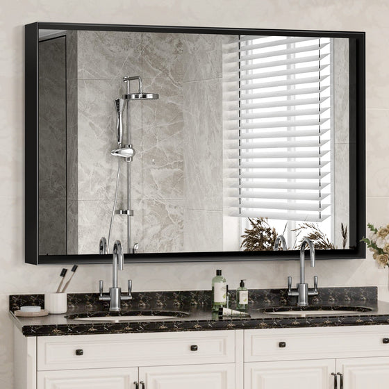 40x30 Inch Glossy Black Bathroom Wall Vanity Mirror