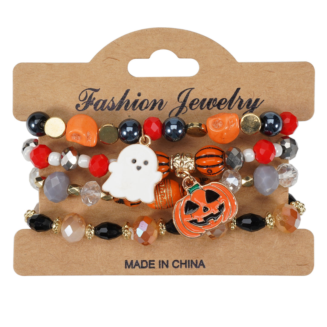 Halloween Bracelet with Ghost Pumpkin Skull Pendant Beaded Party Jewelry