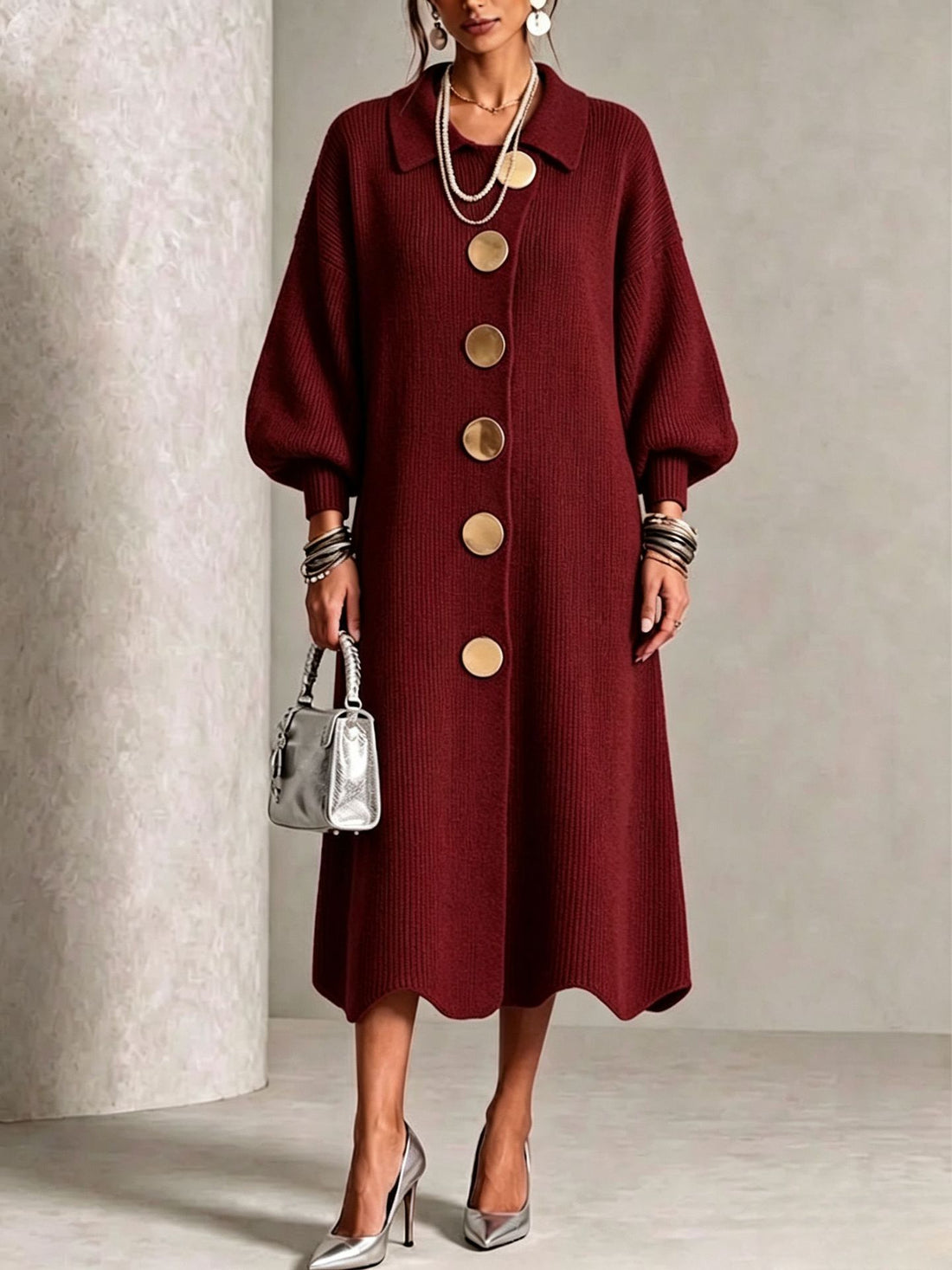 knitted dress with metal buttons