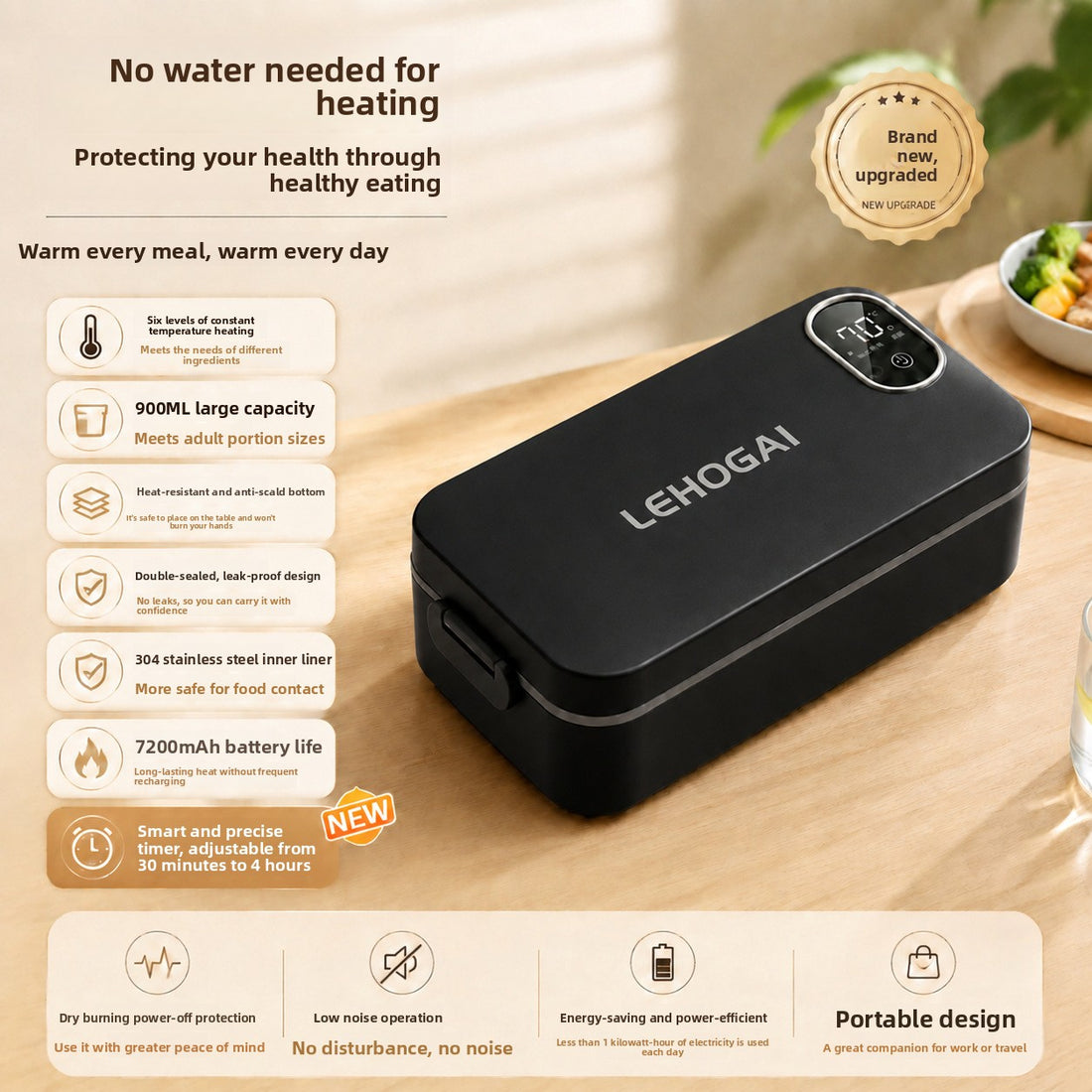Portable 304 Stainless Steel Waterless Electric Heating Lunch Box