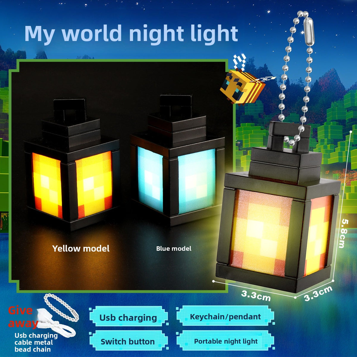 Minecraft Rechargeable LED Lantern Night Light