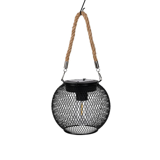 Solar Iron Grid Lantern Retro Outdoor Hanging Light
