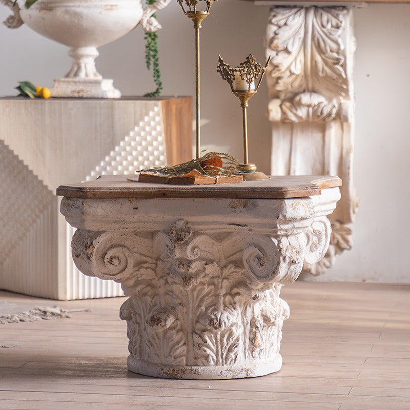 Vintage Solid Wood Side Table with Marble Top