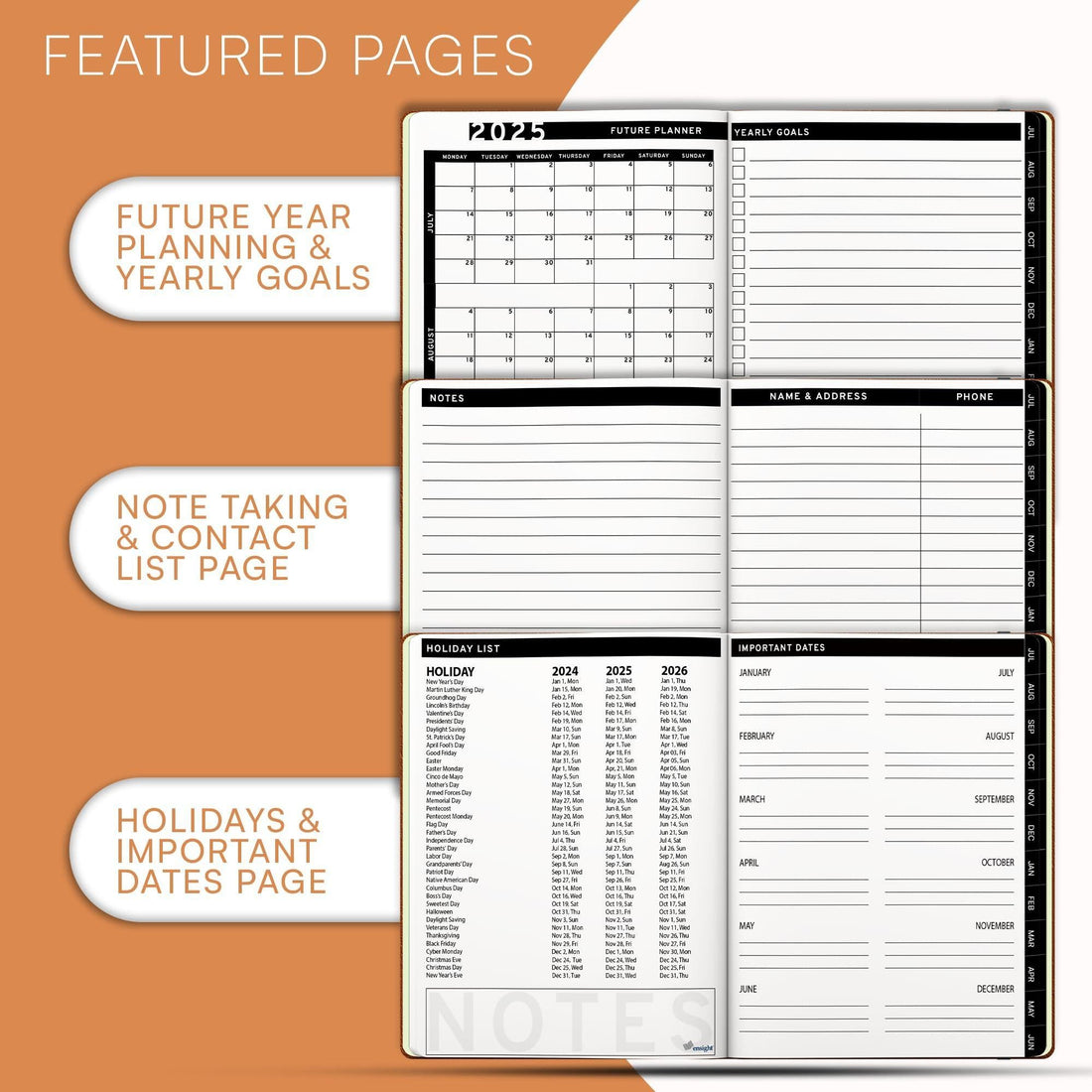 Hardcover leather weekly monthly planner 2024-2025, cover view