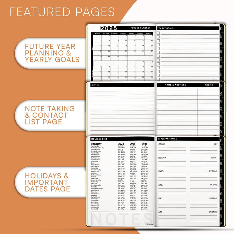 Hardcover leather weekly monthly planner 2024-2025, cover view