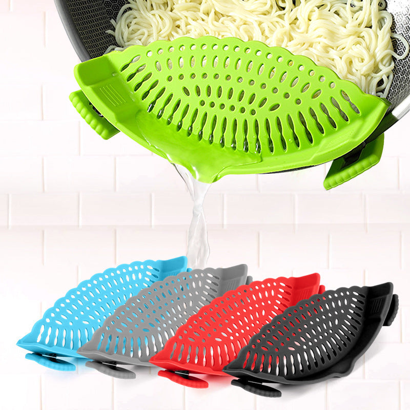 Clip On Silicone Kitchen Strainer Anti Spill Pot Edge Draining Basket