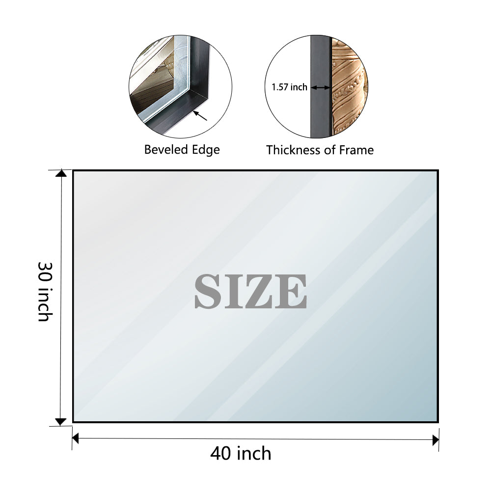 40x30 Inch Glossy Black Bathroom Wall Vanity Mirror