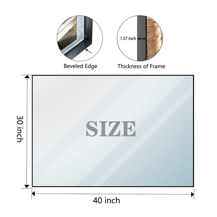 40x30 Inch Glossy Black Bathroom Wall Vanity Mirror