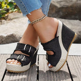 Women's Denim Wedge Heel Peep-Toe Sandals