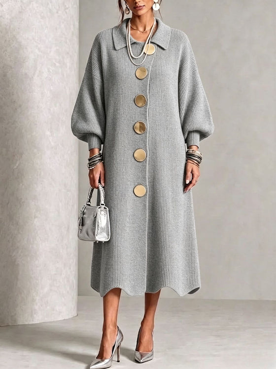 knitted dress with metal buttons