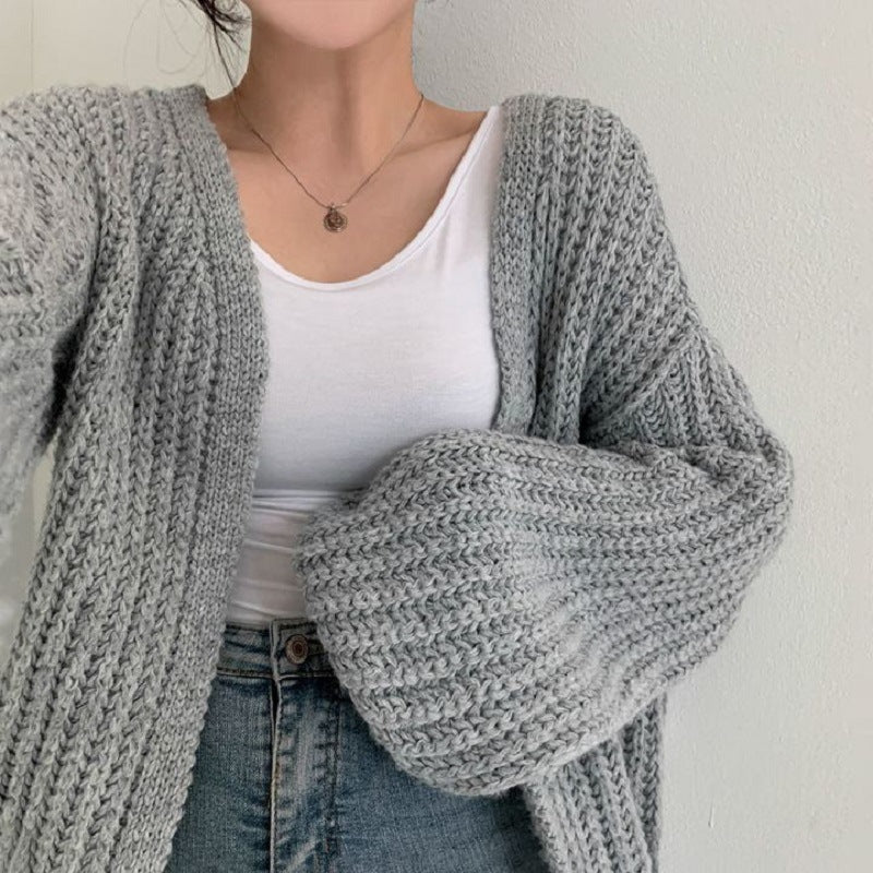 Womens Lantern Sleeve Knitted Cardigan