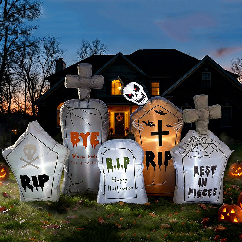2.4-Meter Halloween Inflatable Tombstone Decoration with Grim Reaper, Ghost