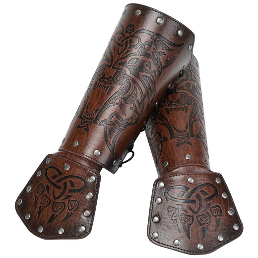 Viking Style Embossed Wolf Head Wrist Bracer product image 2