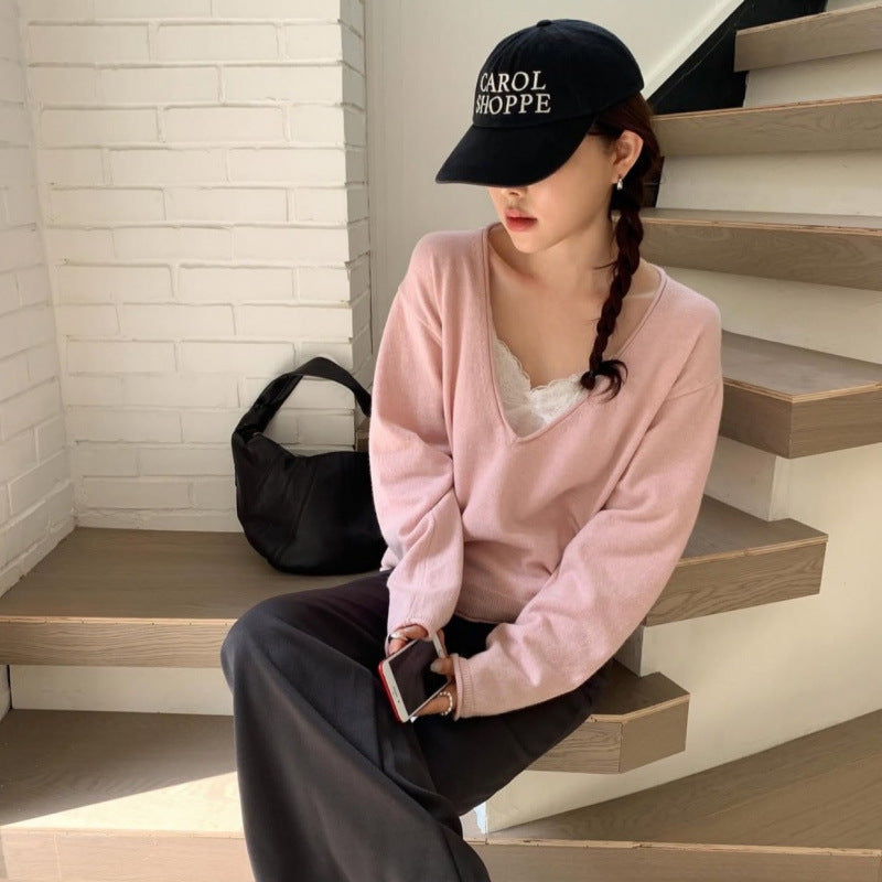 Women's loose V-neck long sleeve knit sweater, photo 2