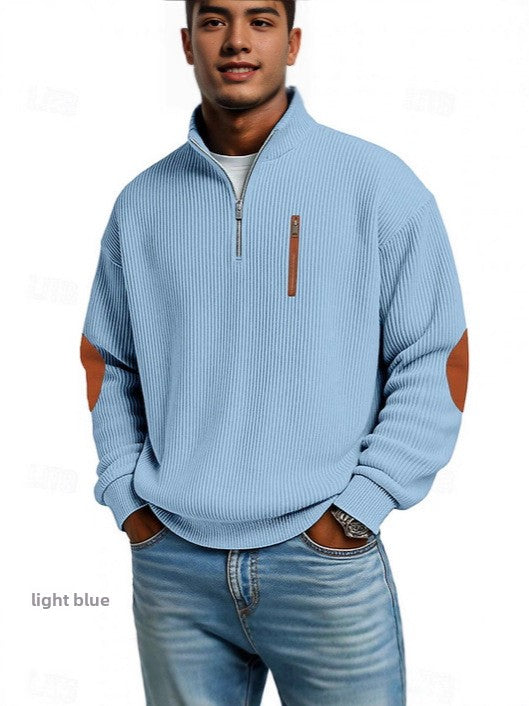 Men's Corduroy Half-Zip Stand Collar Long Sleeve Sweatshirt