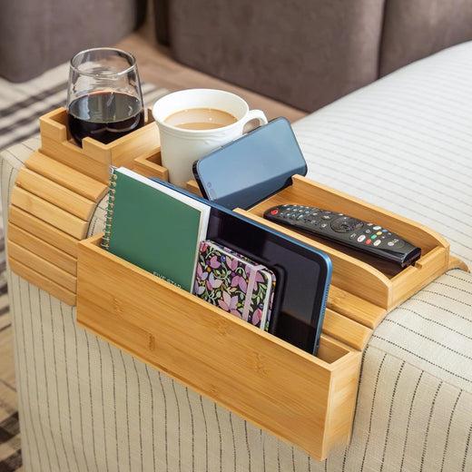 Bamboo sofa cup holder tray