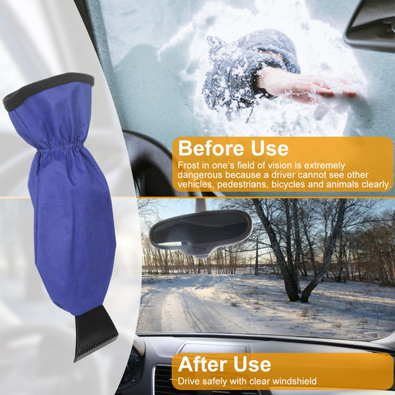 Windshield before and after using the ice scraper mitt