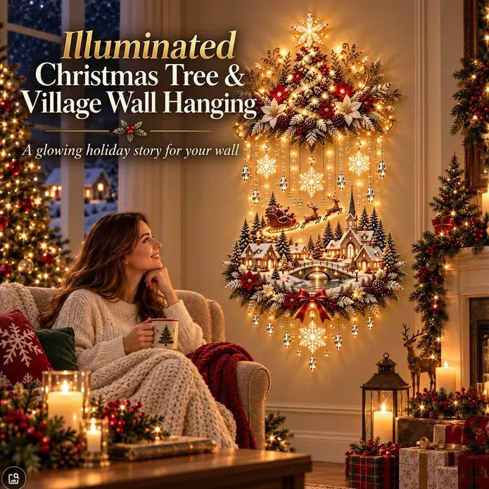 LED Lighted Christmas Tree Wall Hanging Decoration with Wreath Door Ornament