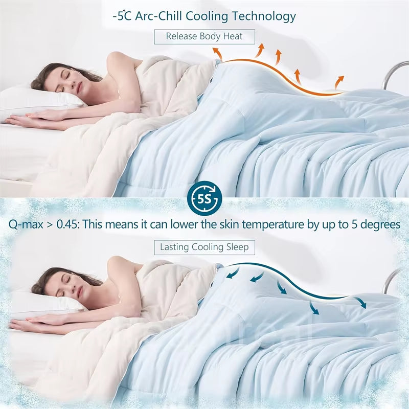 Reversible Cooling Blankets Smooth Air Condition Comforter Lightweight Summer Quilt Washable Double Side Cold Fabric & Cool Skin