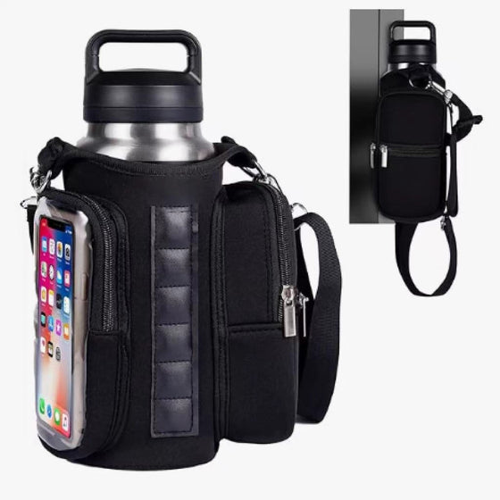 Magnetic Insulated Water Bottle Bag Diving Material Crossbody Holder with Dual Pockets
