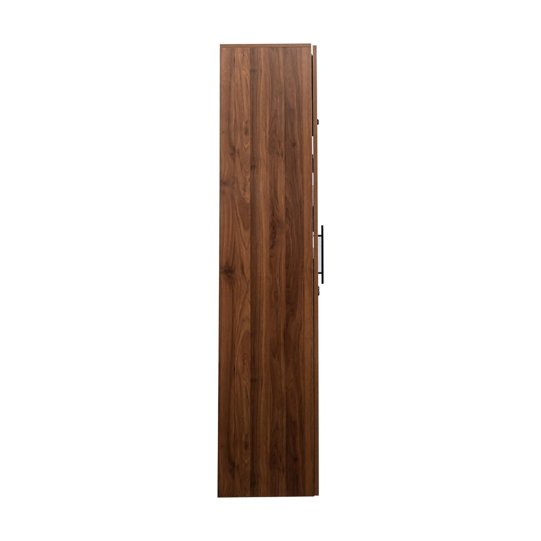 Walnut pantry cabinet interior with multi-tier compartments