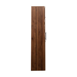 Walnut pantry cabinet interior with multi-tier compartments