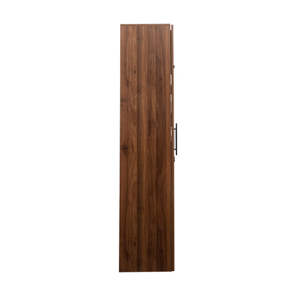 Walnut pantry cabinet interior with multi-tier compartments