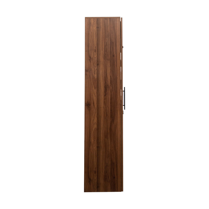 Walnut pantry cabinet interior with multi-tier compartments