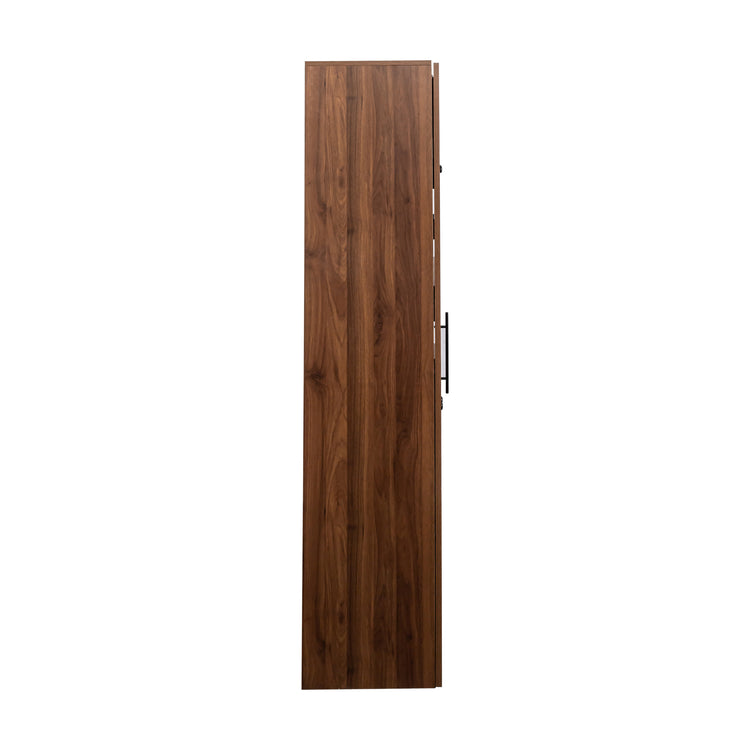 Walnut pantry cabinet interior with multi-tier compartments