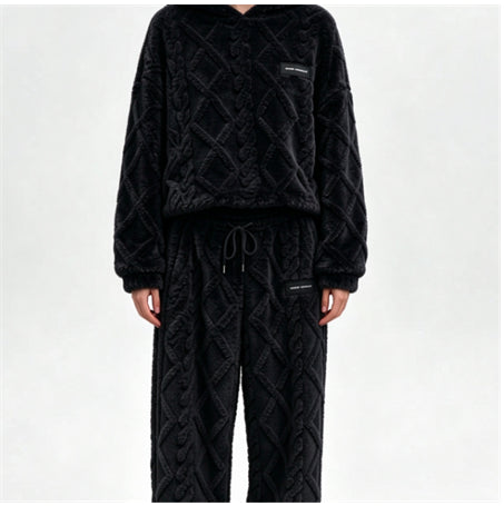 Quilted Hooded Pajama Set with Zipper