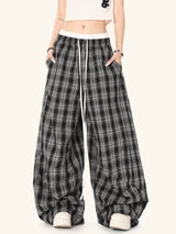 Black White Plaid High Waist Straight Leg Pants