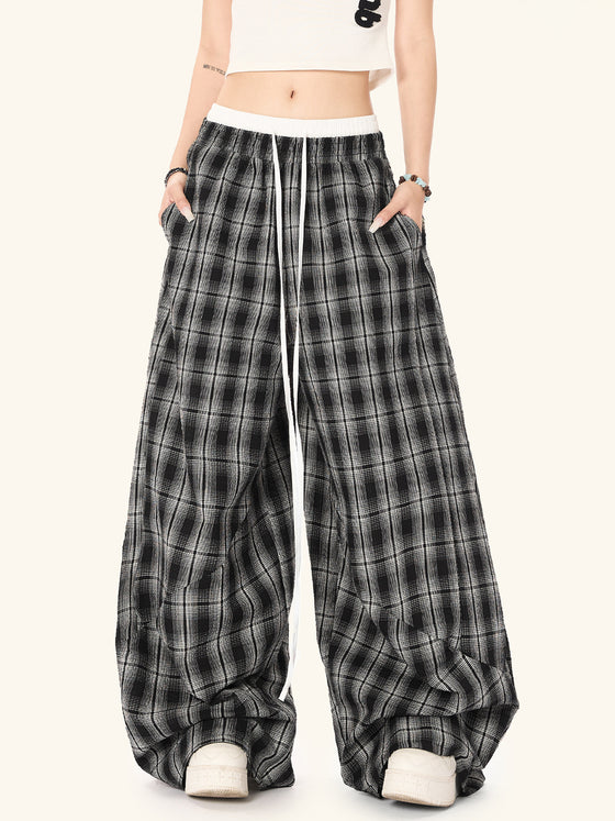 Black White Plaid High Waist Straight Leg Pants Clothing & Accessories product image 2