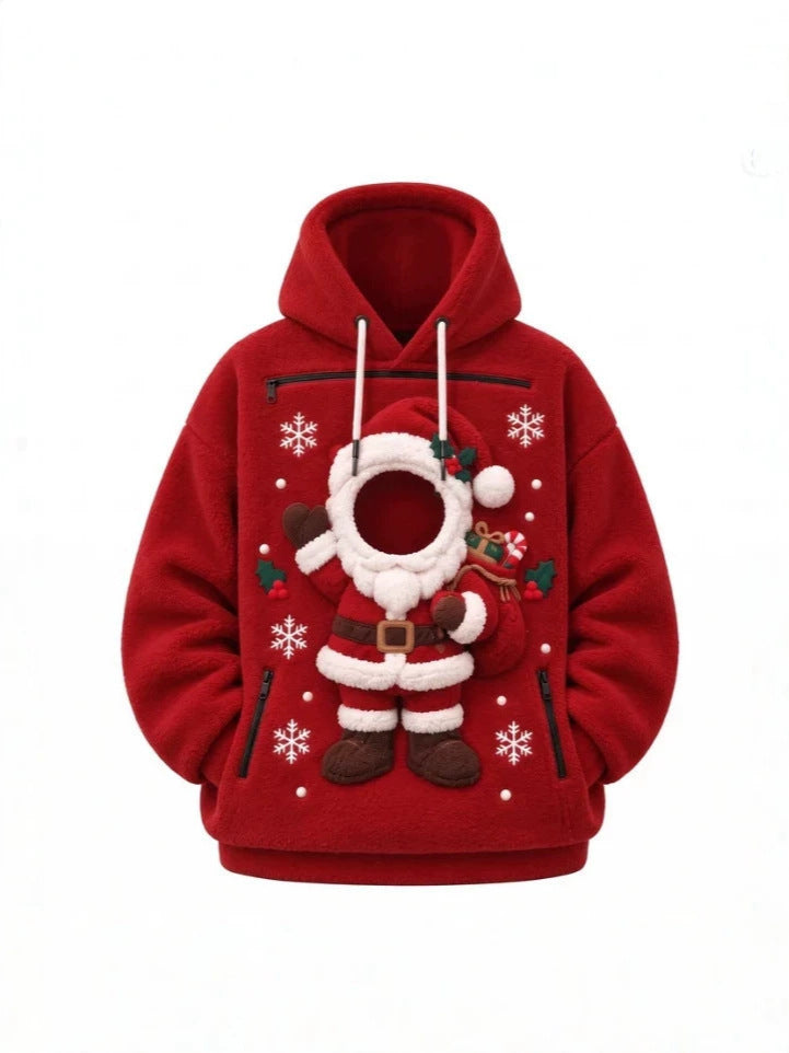 Mens Christmas 3D Print Hooded Sweatshirt Fleece Lined Long Sleeve Pullover