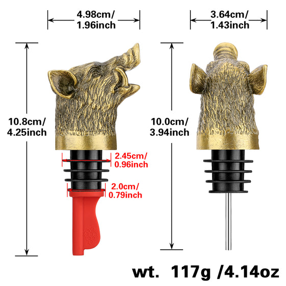 Bronze boar head wine pourer dimensions 10.8 cm tall, 4.98 cm wide, 117 g