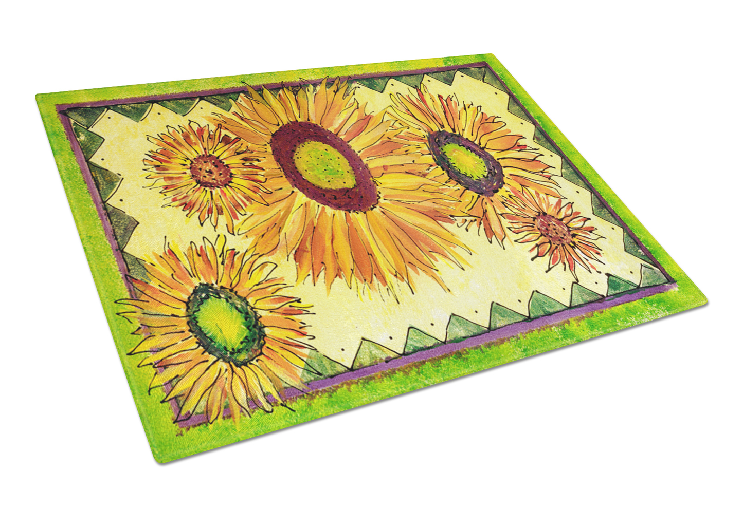 Flower Art Tempered Glass Cutting Board, Large 12 x 15
